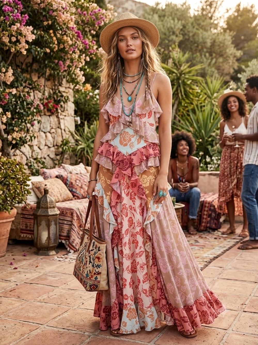 P9. Rosevelvet Floral Ruffle Maxi Dress - Picture 1 of 3